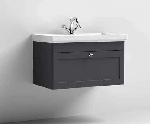 Nuie Classique Satin Anthracite 800mm 1-Drawer Wall Hung Unit & Basin